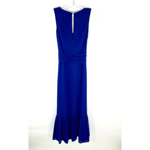 Tommy Bahama Dress Women 4‎ Blue Tiered V-Neckline Tie Lined Back Cutout Maxi - Picture 2 of 13